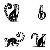 Set of lemurs in different angles and emotions in silhouette style vector