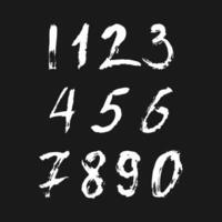 Set of calligraphic numbers painted by white brush on isolated black background. Lettering for your design. illustration. vector