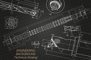 mecánico Ingenieria dibujos en azul antecedentes. perforar herramientas, taladrador. aburrido bar con micrométrico ajustamiento. broche. técnico diseño. cubrir. Plano. ilustración. vector