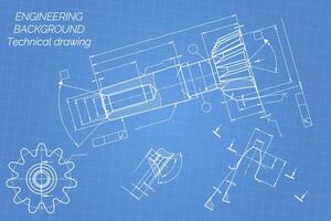 mecánico Ingenieria dibujos en azul antecedentes. grifo herramientas, taladrador. técnico diseño. cubrir. Plano. ilustración. vector