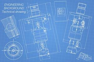 mecánico Ingenieria dibujos en azul antecedentes. grifo herramientas, taladrador. técnico diseño. cubrir. Plano. ilustración. vector