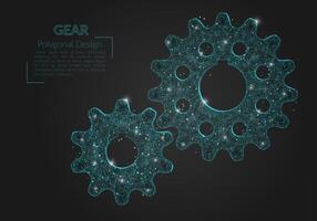 Abstract isolated blue image of a gear. Polygonal illustration looks like stars in the blask night sky in spase or flying glass shards. Digital design for website, web, internet vector