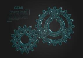 Abstract isolated blue image of a gear. Polygonal illustration looks like stars in the blask night sky in spase or flying glass shards. Digital design for website, web, internet vector