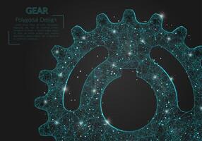 Abstract isolated blue image of a gear. Polygonal illustration looks like stars in the blask night sky in spase or flying glass shards. Digital design for website, web, internet vector