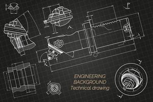 mecánico Ingenieria dibujos en azul antecedentes. aburrido bar con micrométrico ajustamiento. técnico diseño. cubrir. Plano. ilustración. vector