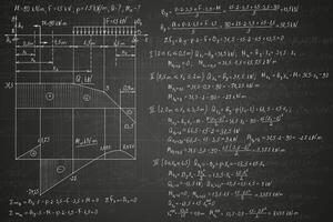 Strength of materials formulas drawn by hand on the black chalkboard for the background. illustration. vector