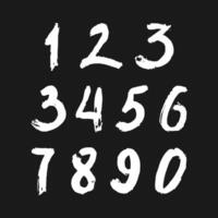 Set of calligraphic numbers painted by white brush on isolated black background. Lettering for your design. illustration. vector
