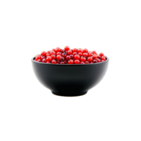 Lingonberries small and round with a bright red color piled in a small decorative bowl png