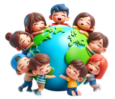 3d Karikatur Menschen umarmen das Erde Konzept von Erde Tag und Klima Veränderung Bewusstsein png