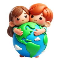 3D Cartoon people hugging the earth concept of earth day and climate change awareness png