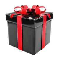 Elegant black gift box with luxurious red ribbon, perfect for birthday or anniversary surprises png