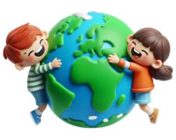 3D Cartoon people hugging the earth concept of earth day and climate change awareness png