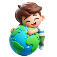 3D Cartoon people hugging the earth concept of earth day and climate change awareness png