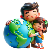 3d tekenfilm mensen knuffelen de aarde concept van aarde dag en klimaat verandering bewustzijn png