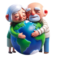 3D Cartoon people hugging the earth concept of earth day and climate change awareness png