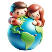 3d Karikatur Menschen umarmen das Erde Konzept von Erde Tag und Klima Veränderung Bewusstsein png