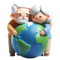 3D Cartoon people hugging the earth concept of earth day and climate change awareness png