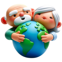 3D Cartoon people hugging the earth concept of earth day and climate change awareness png