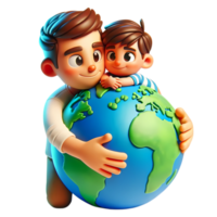 3D Cartoon people hugging the earth concept of earth day and climate change awareness png