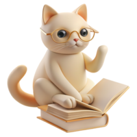 une 3d image de une chat entouré par livres, évoquant le aura de une dévoué prof ou enthousiaste étudiant png