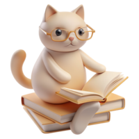 un' 3d Immagine di un' gatto circondato di libri, evocando il aura di un' dedito insegnante o entusiasta alunno png