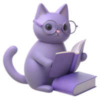 gato 3d imagen de rodeado por libros, evocando el aura de un dedicado profesor o entusiasta studen png