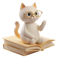 A 3D Image of a Cat Surrounded by Books, Evoking the Aura of a Dedicated Teacher or Enthusiastic Student png