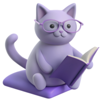 Cat 3D Image of Surrounded by Books, Evoking the Aura of a Dedicated Teacher or Enthusiastic Studen png