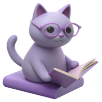 gatto 3d Immagine di circondato di libri, evocando il aura di un' dedito insegnante o entusiasta studen png