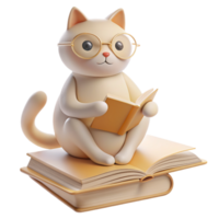 een 3d beeld van een kat omringd door boeken, oproepen tot de aura van een toegewijd leraar of enthousiast leerling png