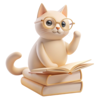 A 3D Image of a Cat Surrounded by Books, Evoking the Aura of a Dedicated Teacher or Enthusiastic Student png