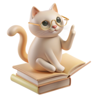 A 3D Image of a Cat Surrounded by Books, Evoking the Aura of a Dedicated Teacher or Enthusiastic Student png