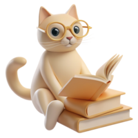 A 3D Image of a Cat Surrounded by Books, Evoking the Aura of a Dedicated Teacher or Enthusiastic Student png