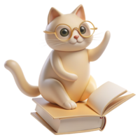 uma 3d imagem do uma gato cercado de livros, evocando a aura do uma dedicada professor ou entusiasmado aluna png