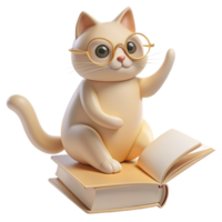 A 3D Image of a Cat Surrounded by Books, Evoking the Aura of a Dedicated Teacher or Enthusiastic Student png