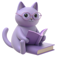 Cat 3D Image of Surrounded by Books, Evoking the Aura of a Dedicated Teacher or Enthusiastic Studen png