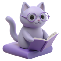 Cat 3D Image of Surrounded by Books, Evoking the Aura of a Dedicated Teacher or Enthusiastic Studen png