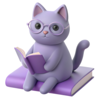 Cat 3D Image of Surrounded by Books, Evoking the Aura of a Dedicated Teacher or Enthusiastic Studen png