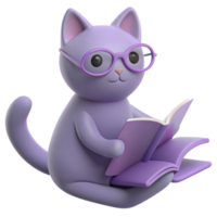 Cat 3D Image of Surrounded by Books, Evoking the Aura of a Dedicated Teacher or Enthusiastic Studen png