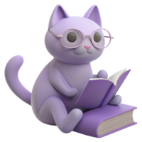 gato 3d imagen de rodeado por libros, evocando el aura de un dedicado profesor o entusiasta studen png