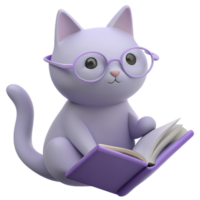 Cat 3D Image of Surrounded by Books, Evoking the Aura of a Dedicated Teacher or Enthusiastic Studen png