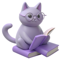 Cat 3D Image of Surrounded by Books, Evoking the Aura of a Dedicated Teacher or Enthusiastic Studen png