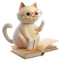 A 3D Image of a Cat Surrounded by Books, Evoking the Aura of a Dedicated Teacher or Enthusiastic Student png