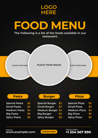 Creative menu design template for restaurant psd