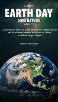 Earth Day poster with a blue and white background and a large blue psd