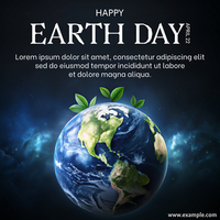 A poster for Earth Day with a blue and green planet and leaves on it psd