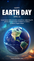 A poster for Earth Day with a blue and green planet in the center psd