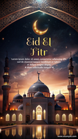 A beauEid Al Fitr Social Media Story Template A beautiful mosque with a large dome psd