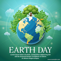 Earth Day poster with a blue globe and a tree on it social media psd