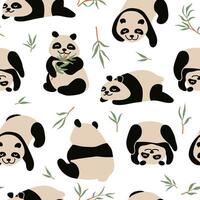 panda and bamboo seamless pattern. Flat, cartoon texture vector